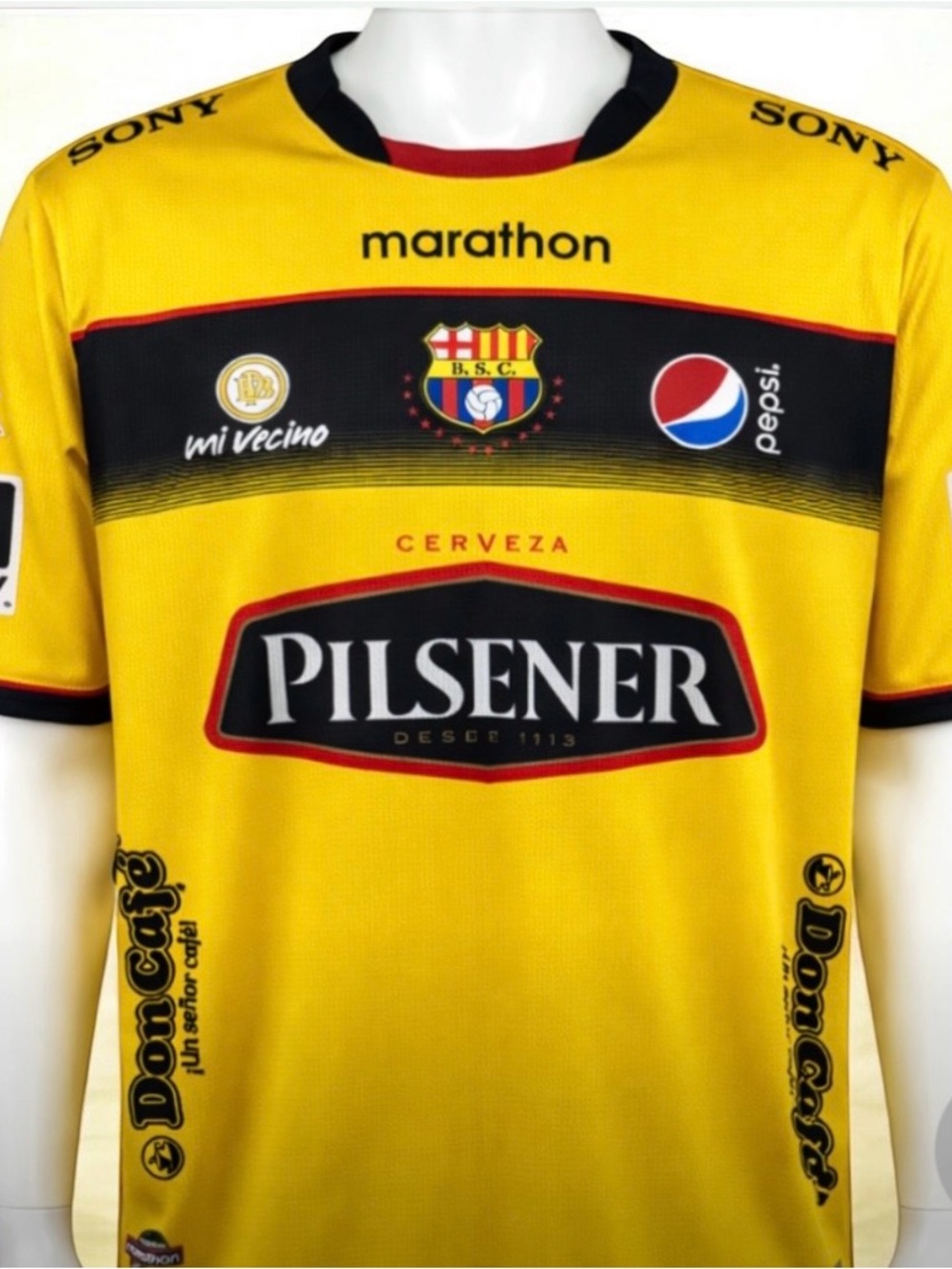 Barcelona SC Marathon Soccer Jersey Yellow Pepsi Pilsener Sony Men’s Fanwear Y2K